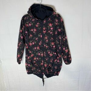 Vans Floral Black Reversible Windbreaker Jacket With Hood XS Festival